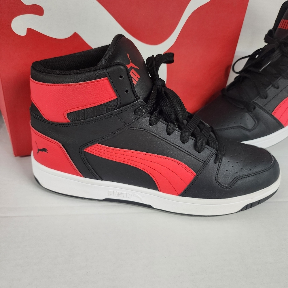 Puma Rebound Layup Like New Basketball Shoe In Box Men's 12 Wide Fit Black Red - Picture 2 of 11